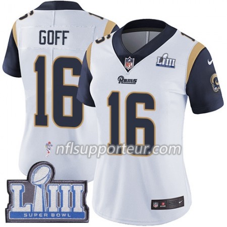 Maillot Femme Los Angeles Rams Jared Goff 16 Nike Blanc 2019 Super Bowl LIII 